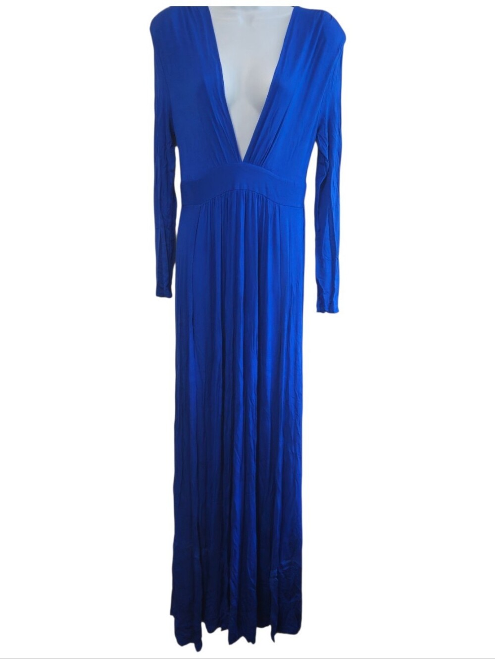 Long Sleeve Maxi Dress Front Slits V Neck Cobalt Blue Casaul Holiday Women Med